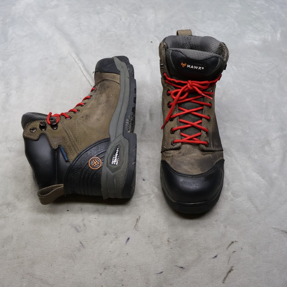 Hawx Mens 10.5D Work Boots Brown Lace-To-Toe Tychee Waterproof Safety Toe Rugged